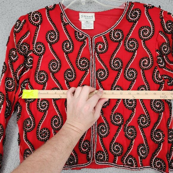 Vintage Stenay Beaded 100% Silk Jacket Mardi Gras Red Black Size PL - Picture 7 of 16
